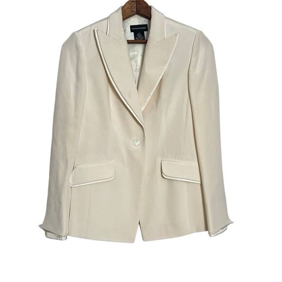 Sutton Studio Silk Single Button Collared Lined Lightweight Blazer Ivory Size 2P - Picture 2 of 13